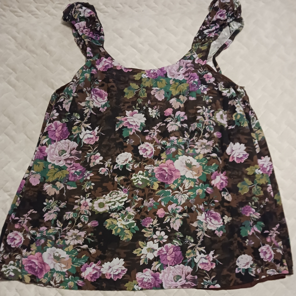 Free People Floral Mini Dress in Brown with Purple & Green Flowers